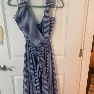 Boston Proper blue and white stripe halter wrap dress